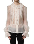 Dolce & Gabbana White Ruffled Sheer Silk Buttoned Blouse Top - GET THE BRAND