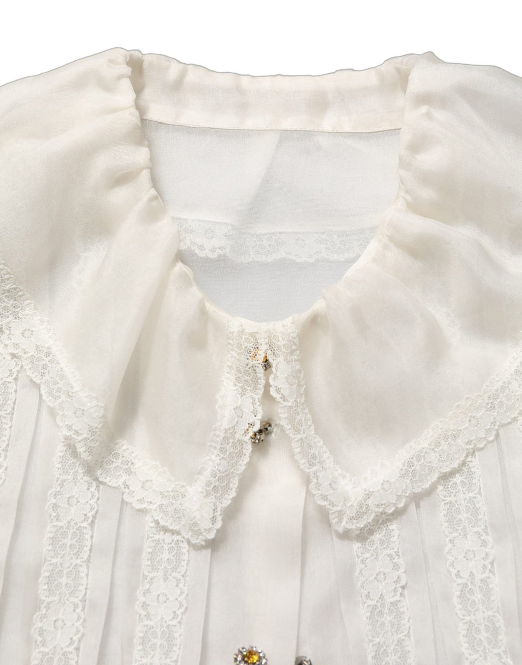 Dolce & Gabbana White Ruffled Sheer Silk Buttoned Blouse Top - GET THE BRAND