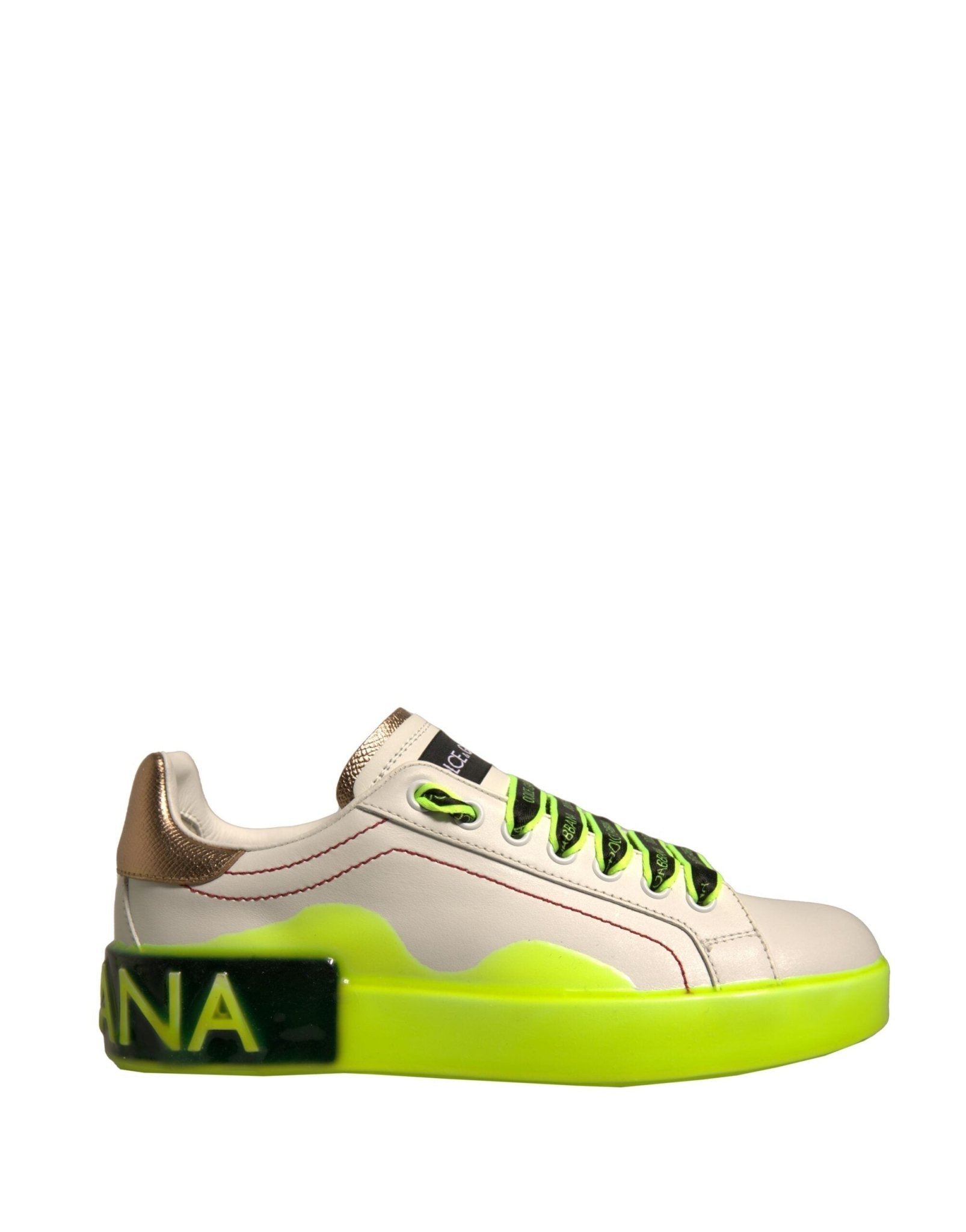 Dolce & Gabbana White Yellow Portofino Leather Sneakers Shoes - GET THE BRAND