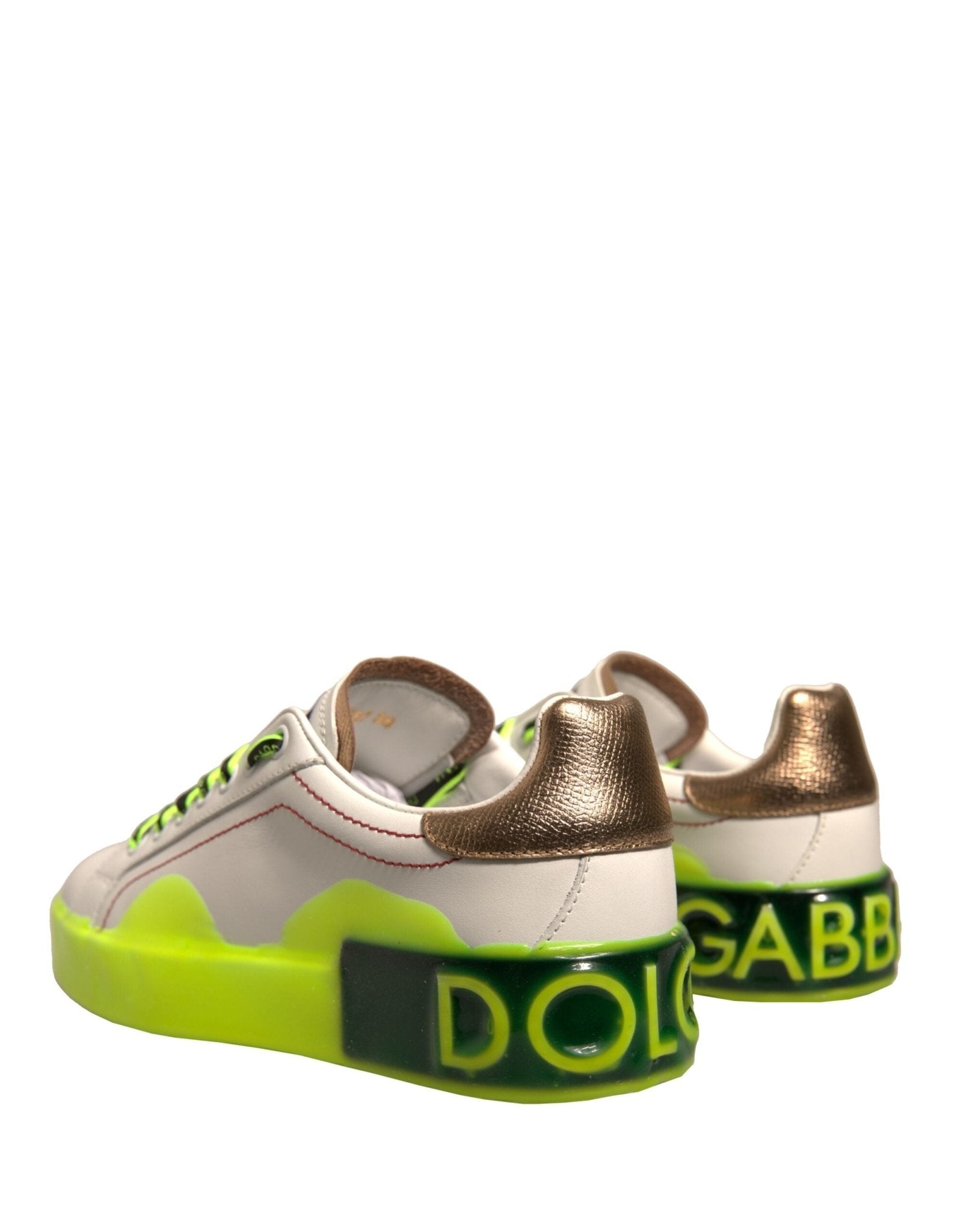 Dolce & Gabbana White Yellow Portofino Leather Sneakers Shoes - GET THE BRAND