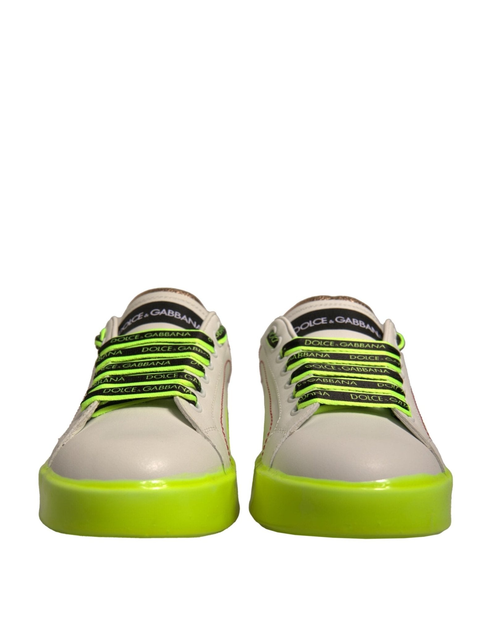 Dolce & Gabbana White Yellow Portofino Leather Sneakers Shoes - GET THE BRAND