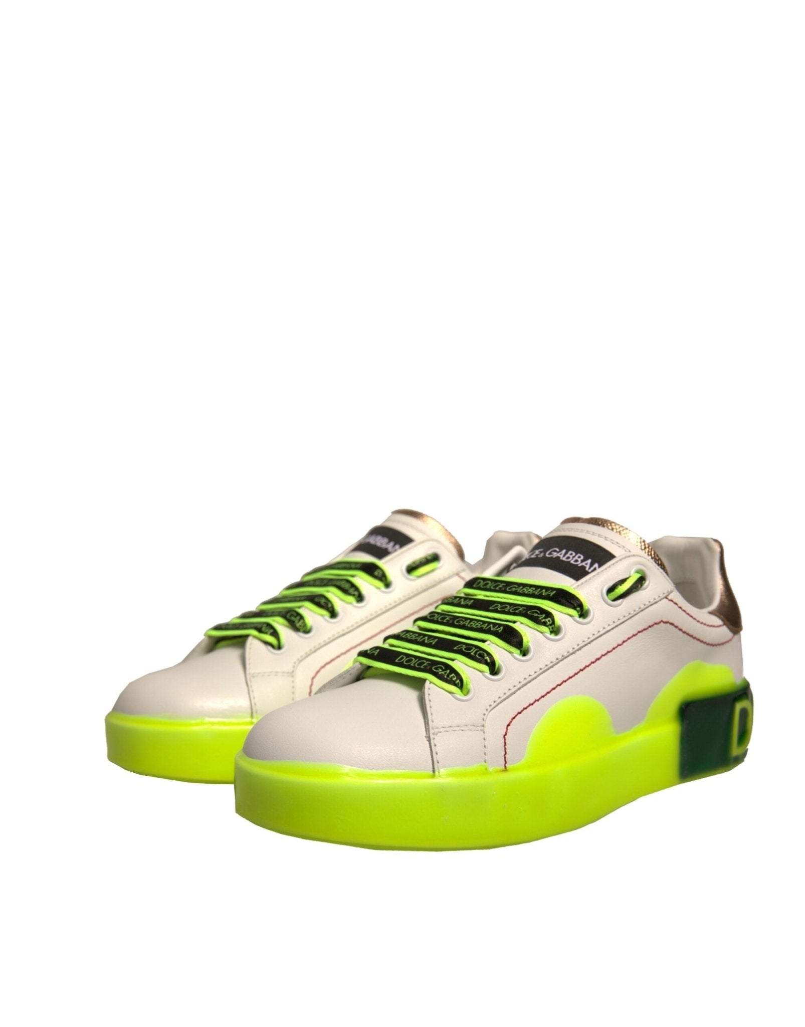Dolce & Gabbana White Yellow Portofino Leather Sneakers Shoes - GET THE BRAND
