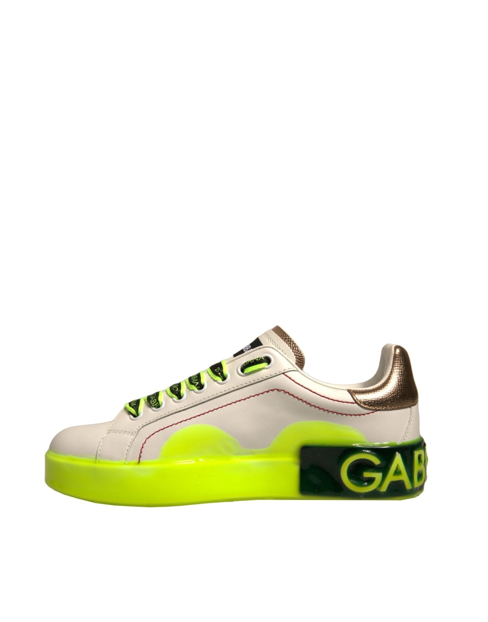 Dolce & Gabbana White Yellow Portofino Leather Sneakers Shoes - GET THE BRAND