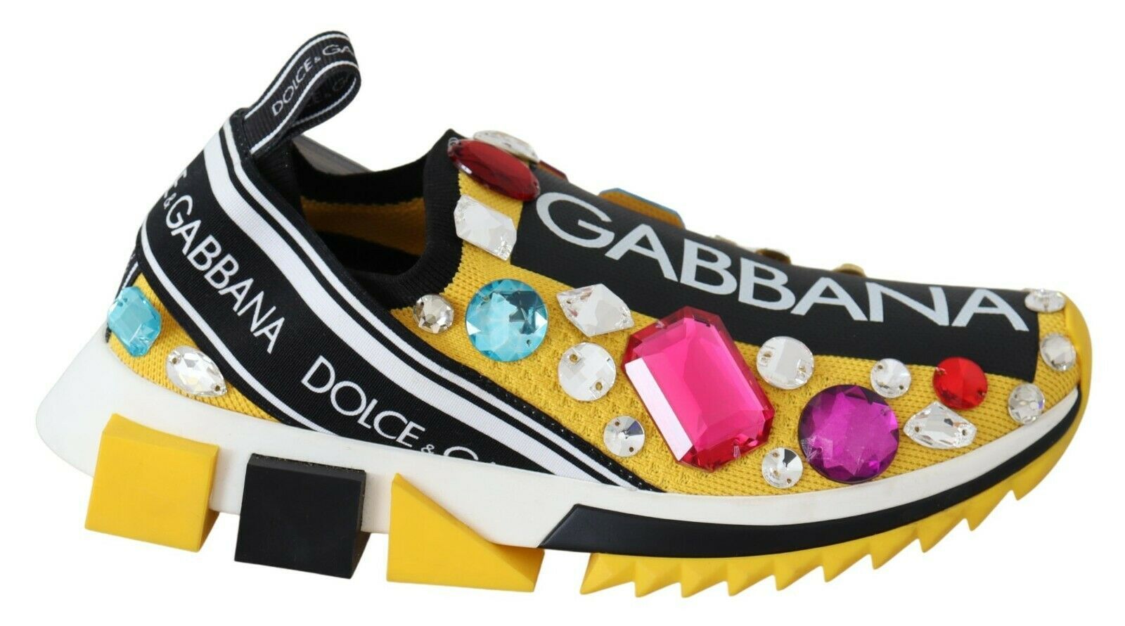 Dolce & Gabbana Yellow Multicolor Crystals Sneakers Shoes - GET THE BRAND