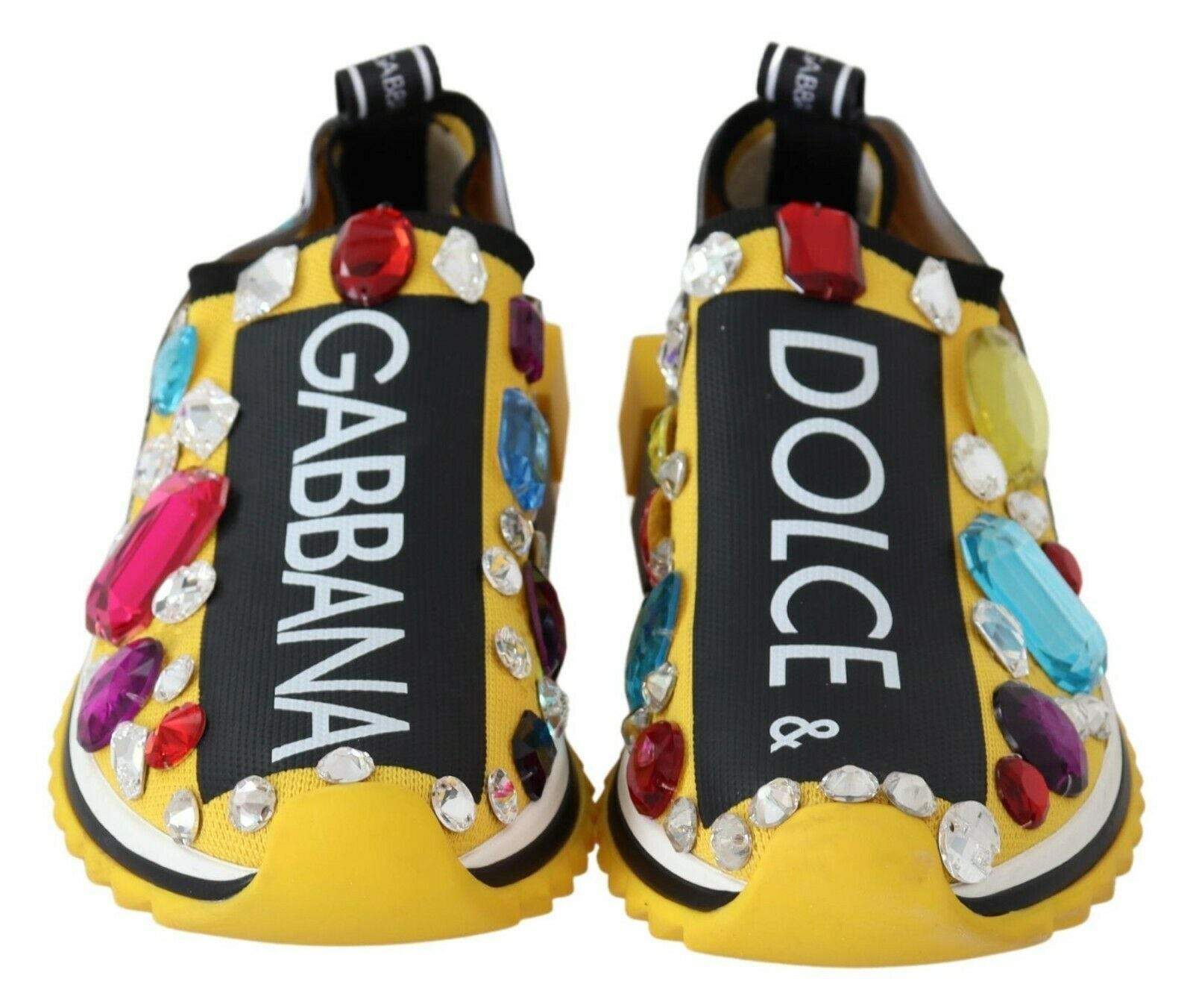 Dolce & Gabbana Yellow Multicolor Crystals Sneakers Shoes - GET THE BRAND