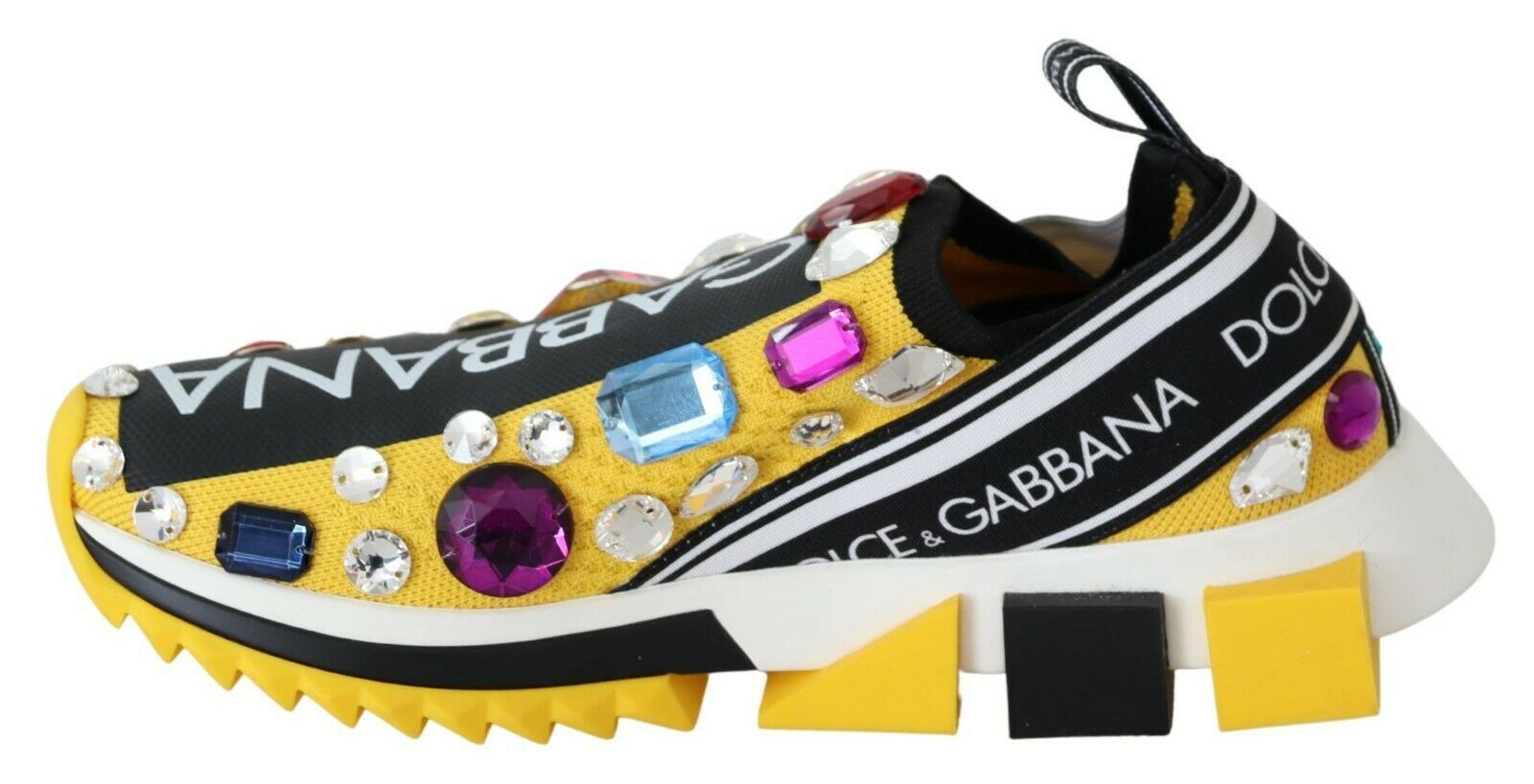Dolce & Gabbana Yellow Multicolor Crystals Sneakers Shoes - GET THE BRAND