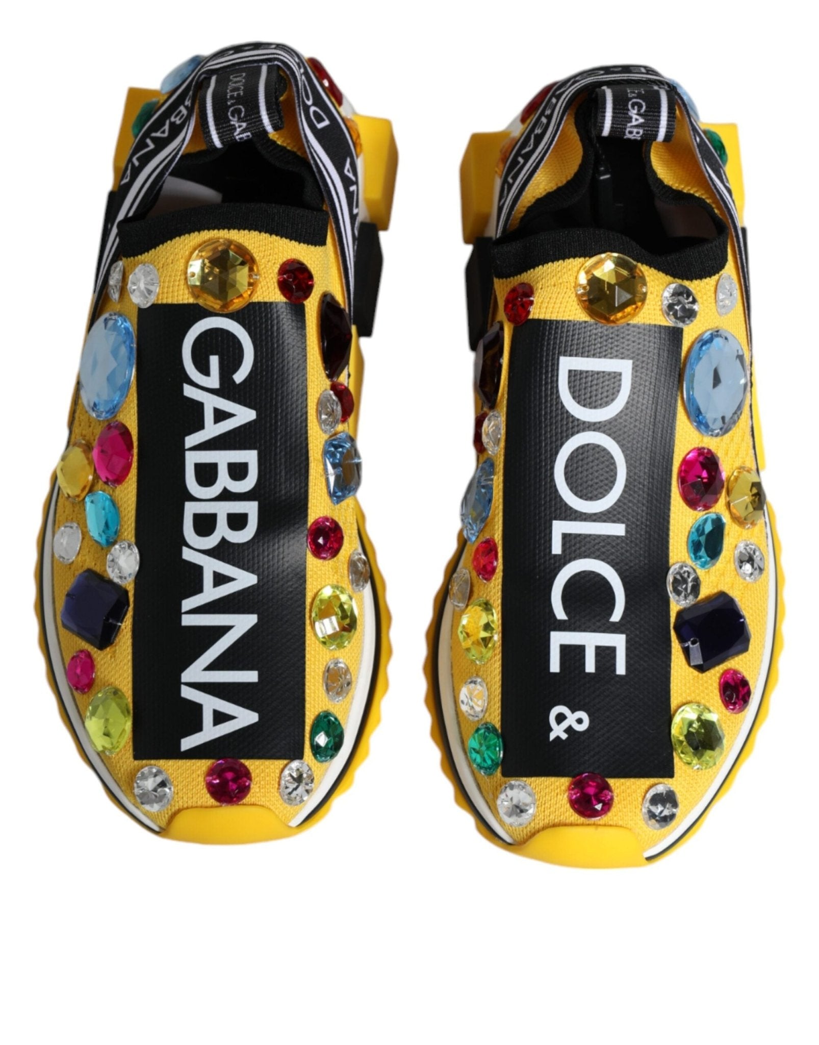Dolce & Gabbana Yellow Sorrento Crystals Low Top Sneakers Shoes - GET THE BRAND