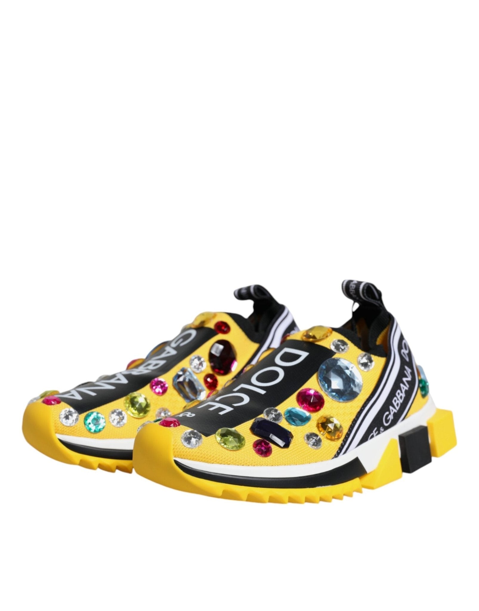 Dolce & Gabbana Yellow Sorrento Crystals Low Top Sneakers Shoes - GET THE BRAND