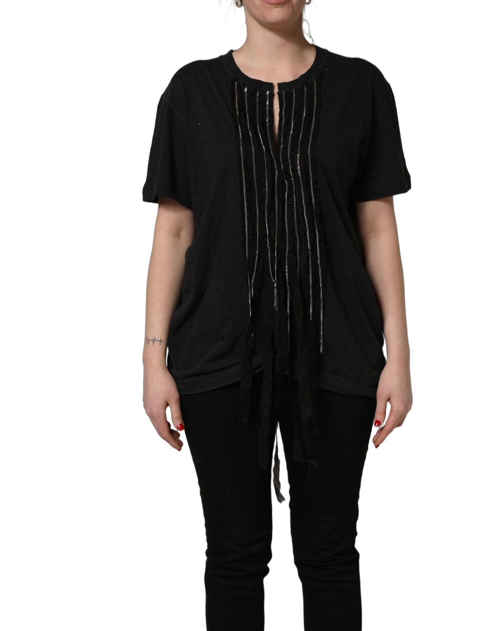 Dsquared² Black Chain Embellished Cotton Short Sleeve T-shirt - GET THE BRAND