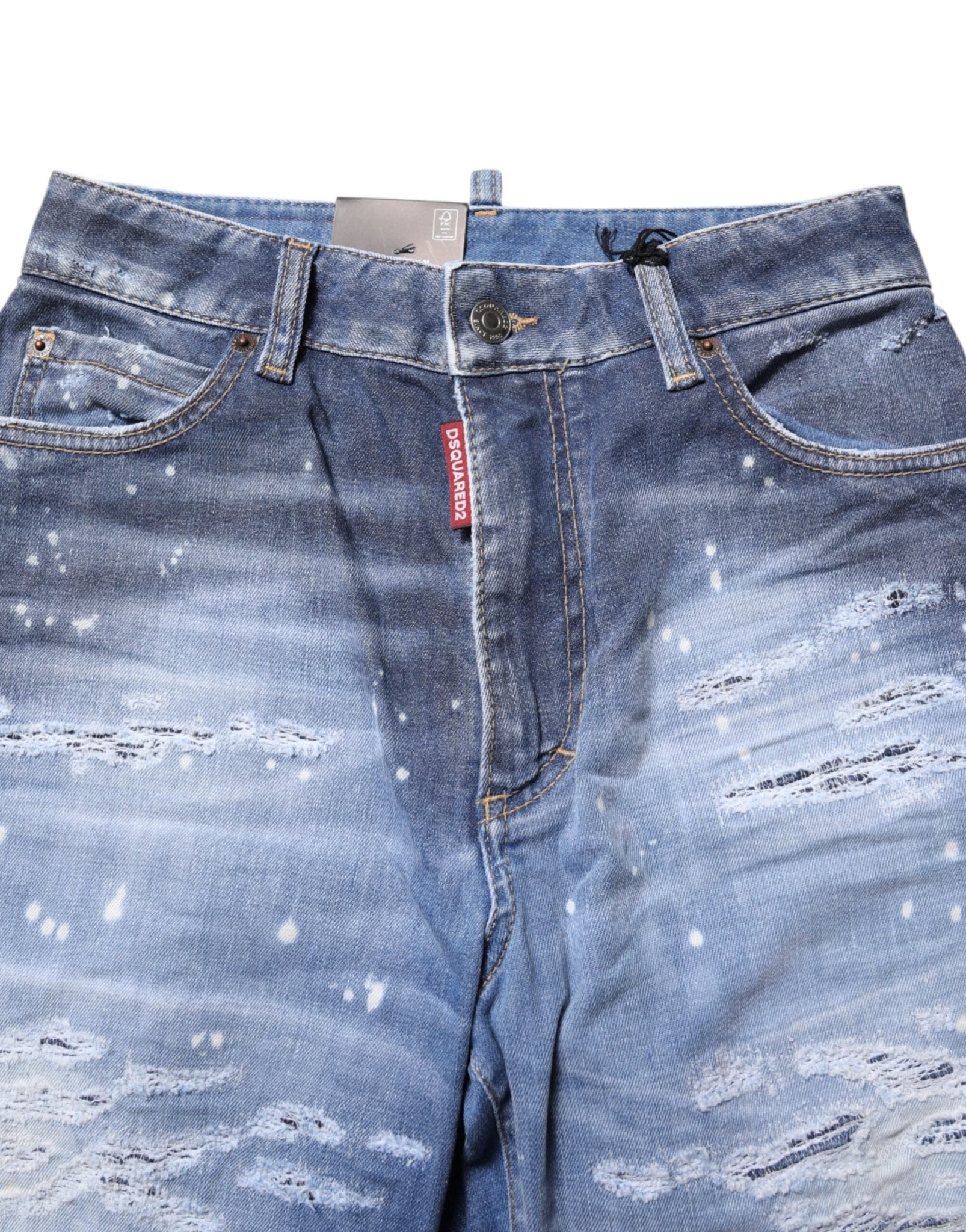 Dsquared² Blue Tattered Cotton Mid Waist Straight Denim Jeans - GET THE BRAND