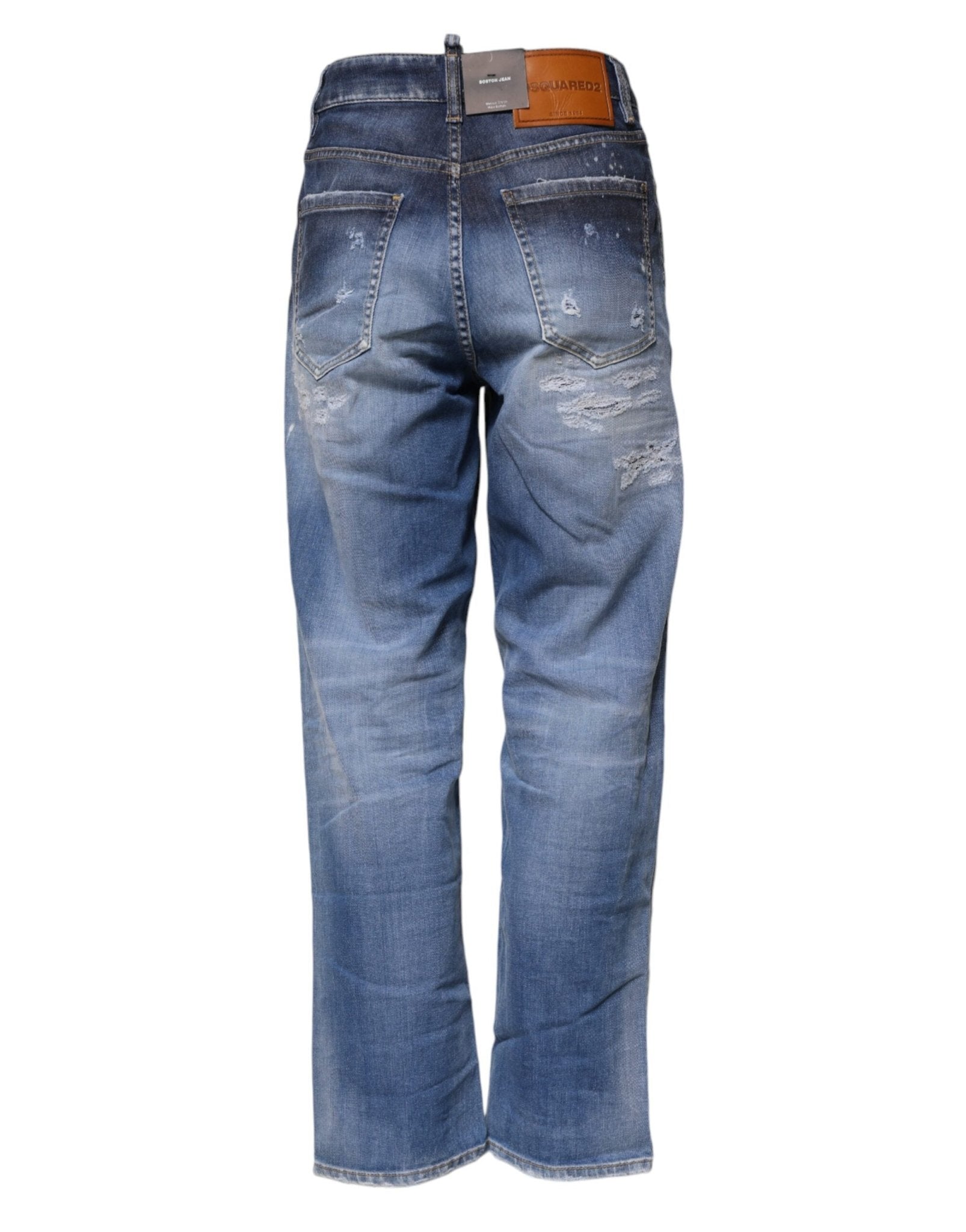 Dsquared² Blue Tattered Cotton Mid Waist Straight Denim Jeans - GET THE BRAND