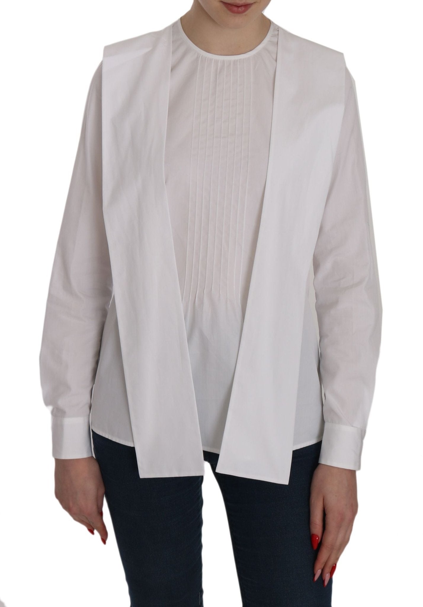 Dsquared² White Crew Neck Long Sleeve Cotton Blouse - GET THE BRAND