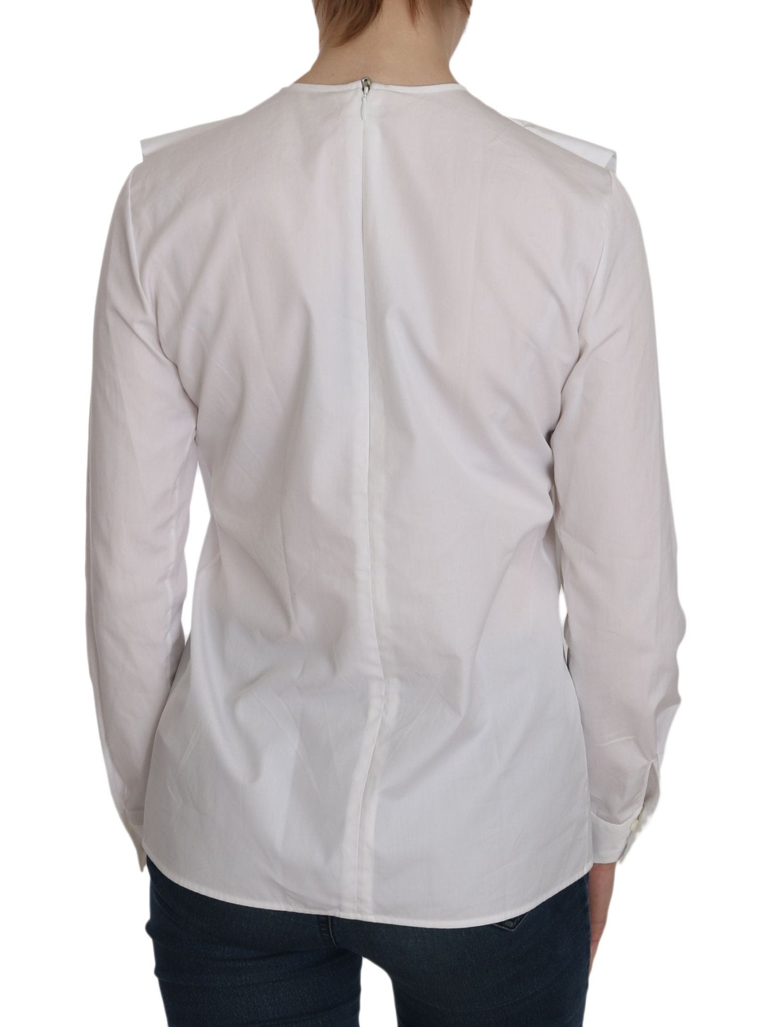 Dsquared² White Crew Neck Long Sleeve Cotton Blouse - GET THE BRAND