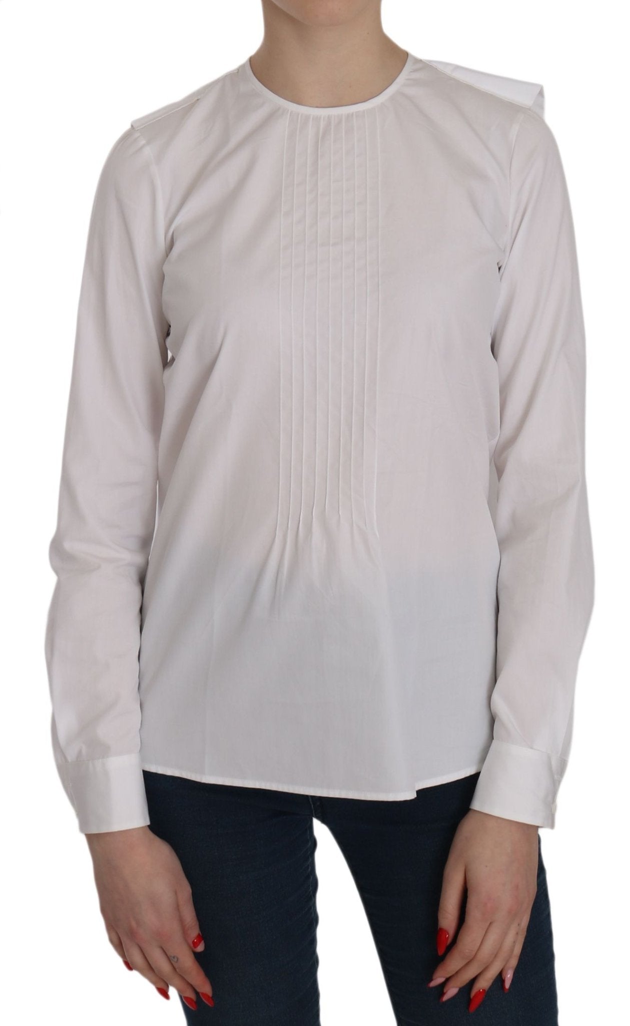 Dsquared² White Crew Neck Long Sleeve Cotton Blouse - GET THE BRAND