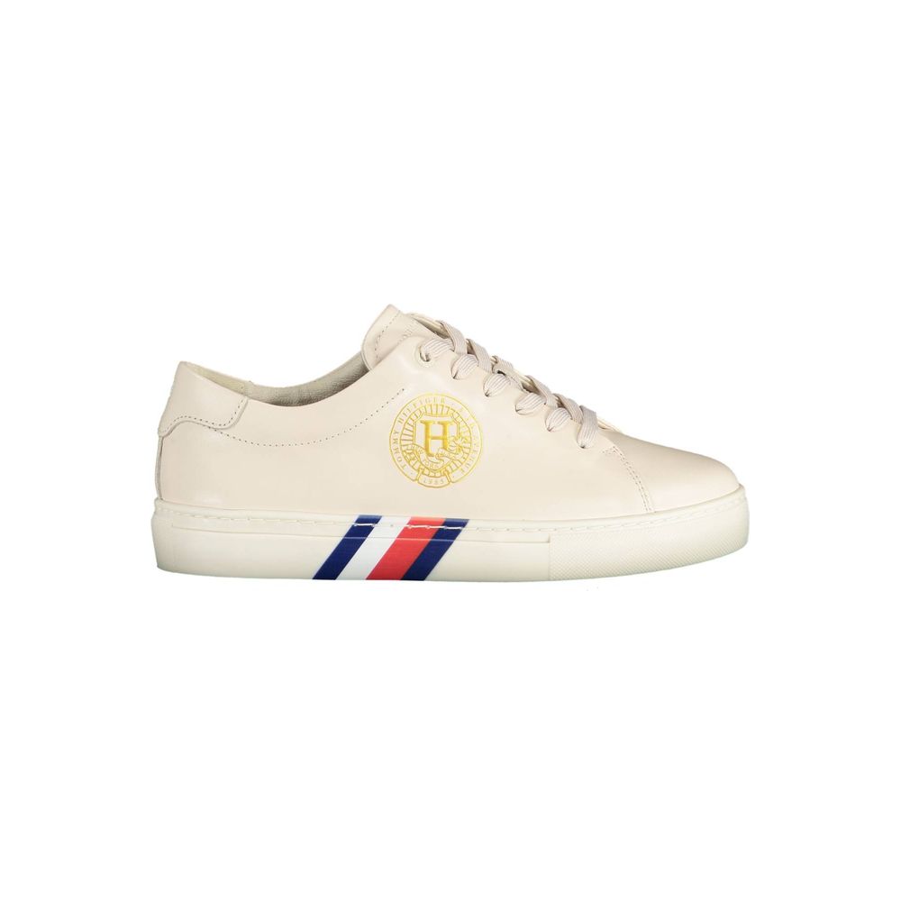 Tommy Hilfiger Beige Leather Women Sneaker - GET THE BRAND