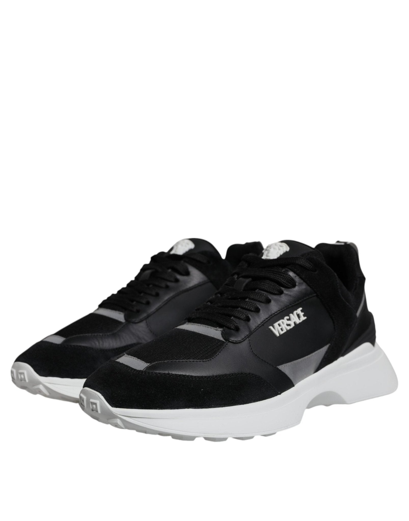 Versace Black Canvas Quad Fabric Medusa Low Top Sneaker Shoes - GET THE BRAND