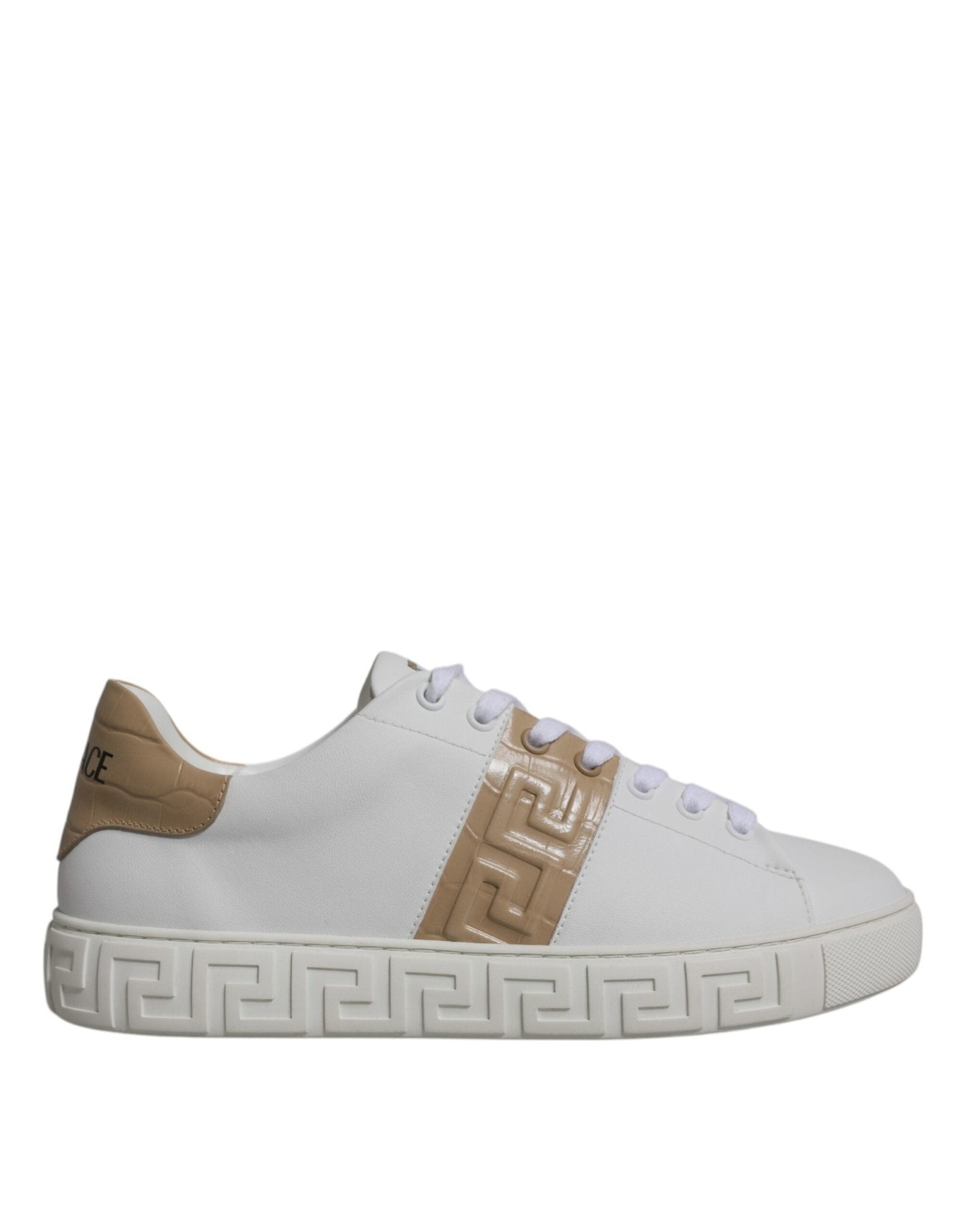 Versace White Brown Greca Print TPU Low Top Men Sneakers Shoes - GET THE BRAND