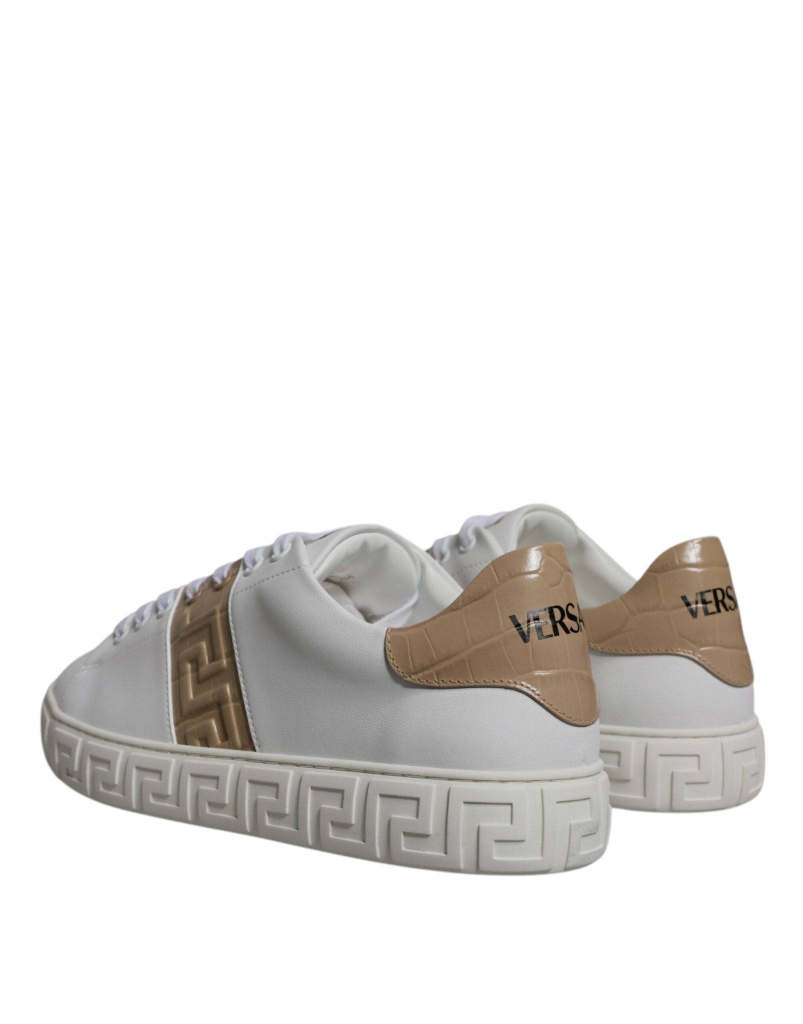 Versace White Brown Greca Print TPU Low Top Men Sneakers Shoes - GET THE BRAND