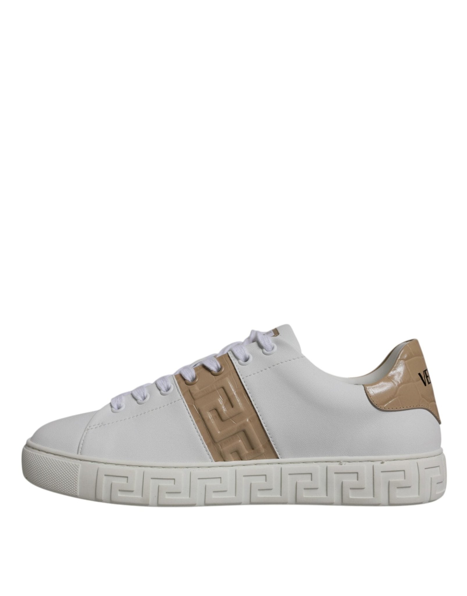 Versace White Brown Greca Print TPU Low Top Men Sneakers Shoes - GET THE BRAND