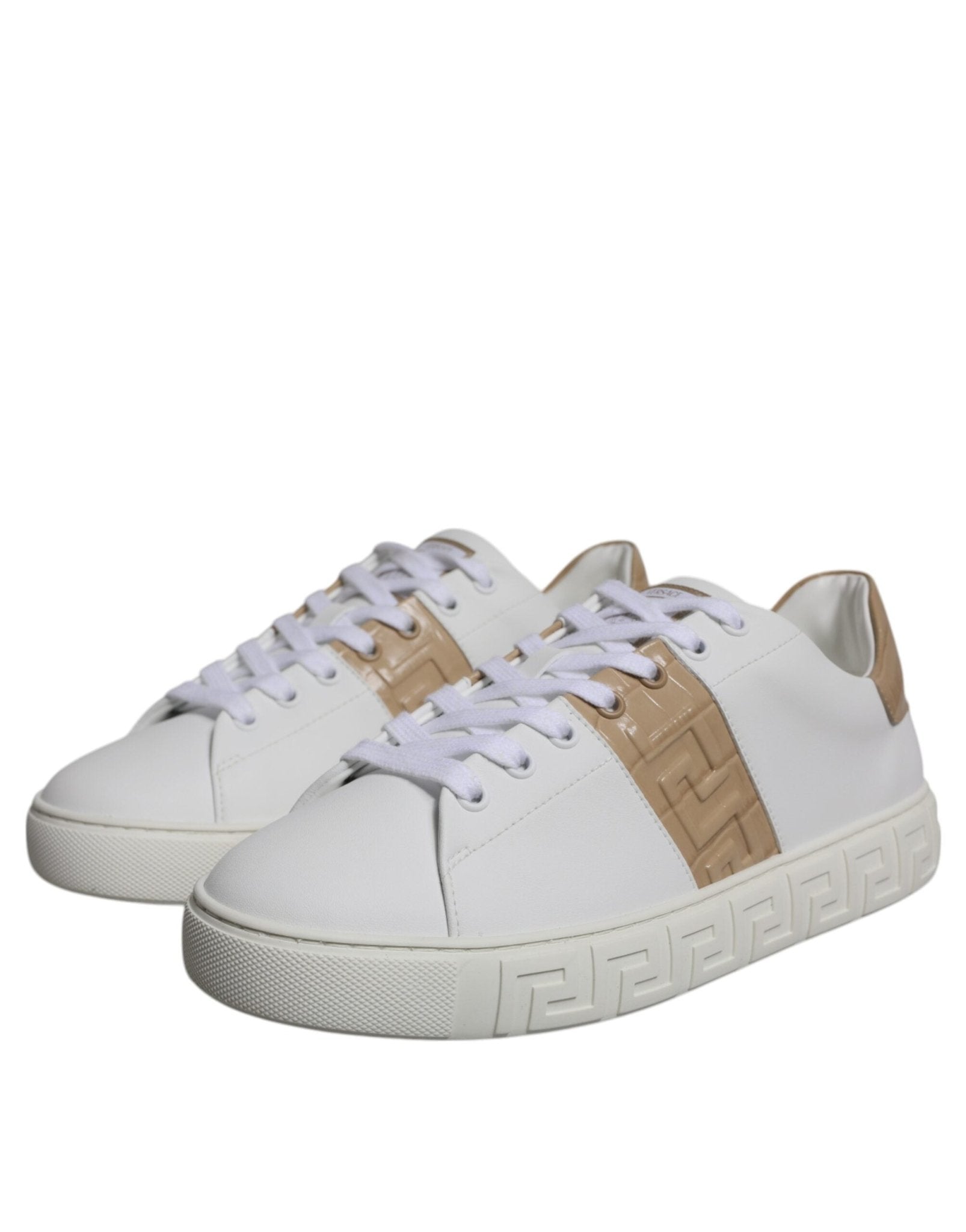 Versace White Brown Greca Print TPU Low Top Men Sneakers Shoes - GET THE BRAND
