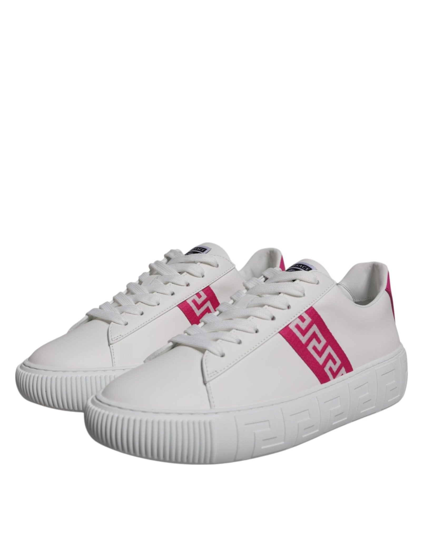 Versace White Pink Greca Print Platform Low Top Sneakers Shoes - GET THE BRAND